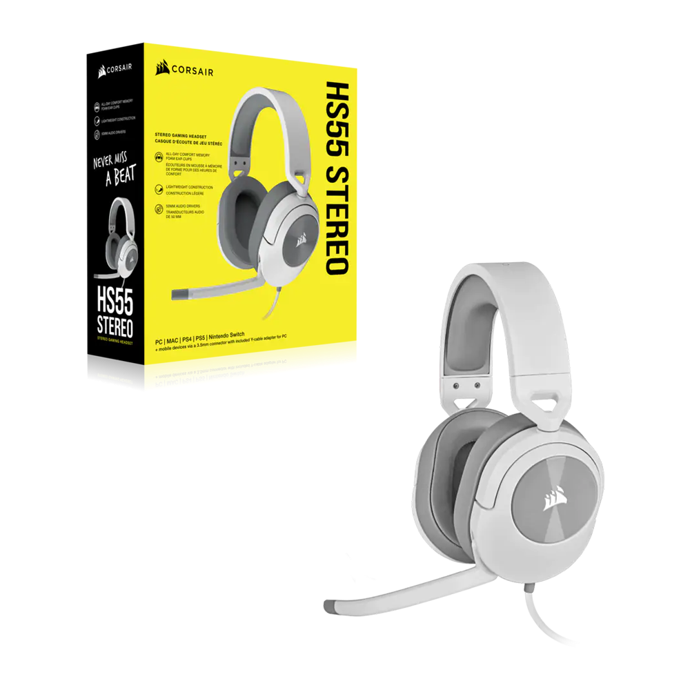 Corsair HS55 STEREO Wired Gaming Headset - White