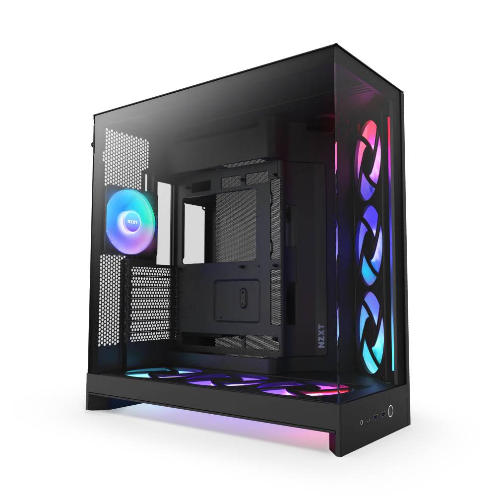 NZXT H9 Elite Premium Dual-Chamber Mid-Tower Tempered Glass Gaming Case W 3xf120 Rgb Duo F120q Rear Usb Type C Port Matte White