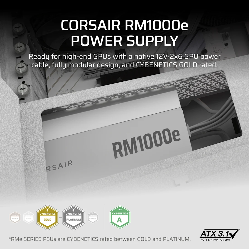 CORSAIR RMe Series RM1000e Fully Modular Low-Noise ATX Power Supply - White
