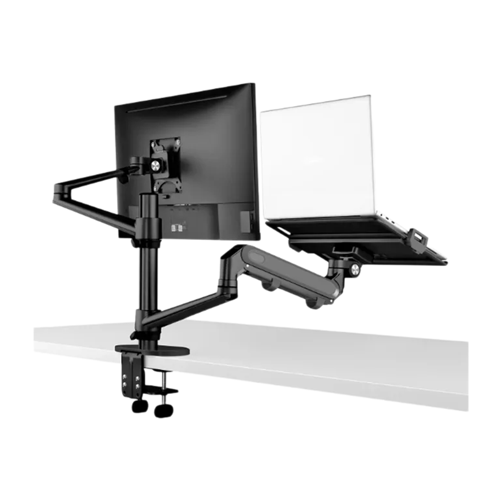 Gamvity Aluminum Height Adjust Desktop 17-32 Inch Monitor Mount Gas Spring Arm+12-17 Inch Laptop Holder Stand Full Motion Ol-3l Pro- Black