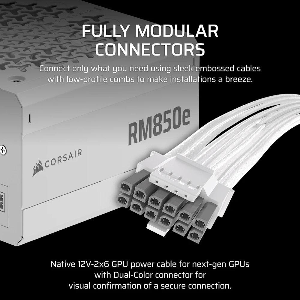 CORSAIR RMe Series RM850e Fully Modular Low-Noise ATX Power Supply - White