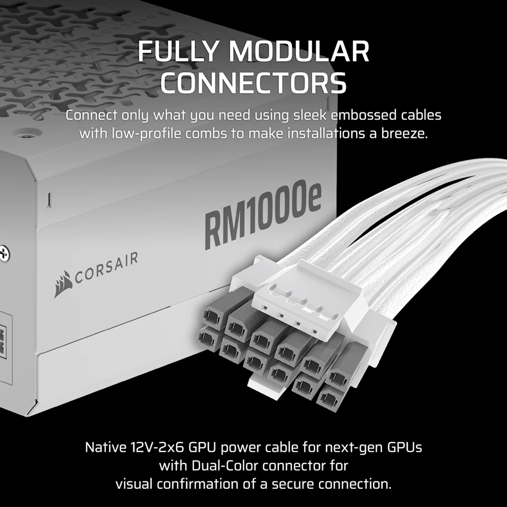 CORSAIR RMe Series RM1000e Fully Modular Low-Noise ATX Power Supply - White
