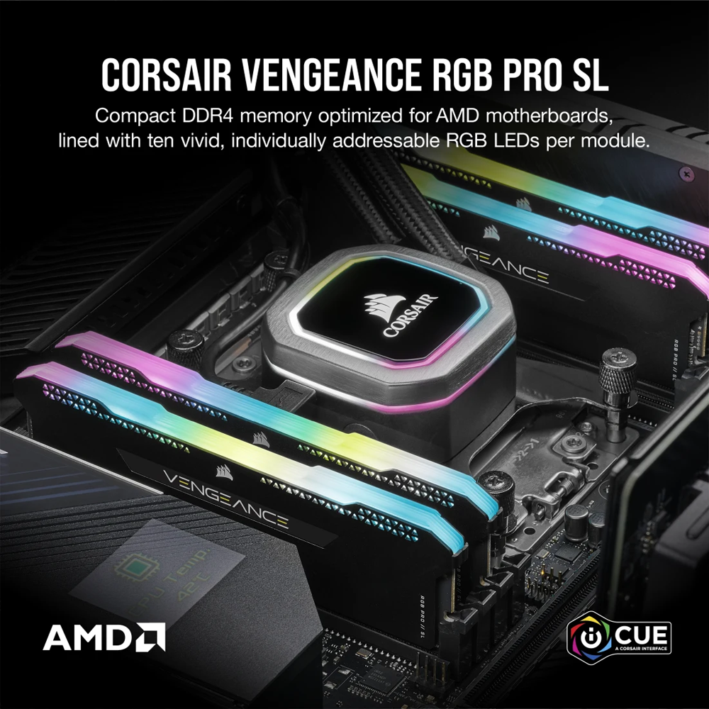 CORSAIR VENGEANCE RGB PRO SL 32GB (2x16GB) DDR4 DRAM 3600MHz C18 Memory Kit – Black