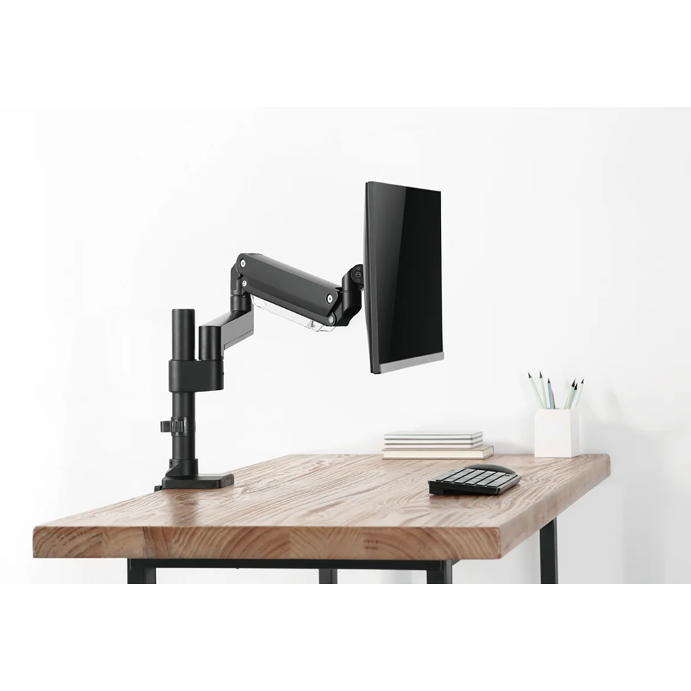 GAMEON Pole Mounted Aluminum Heavy Duty Spring Assisted Single Monitor Arm