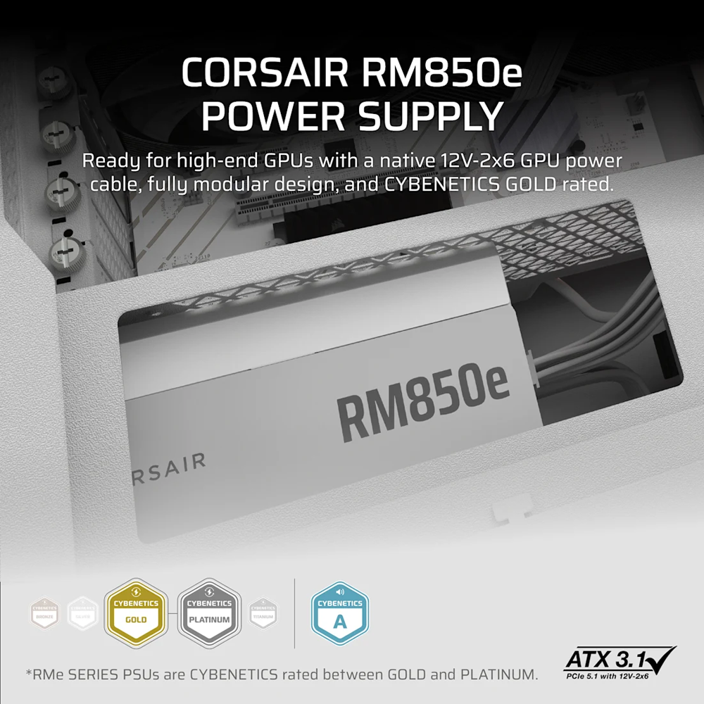CORSAIR RMe Series RM850e Fully Modular Low-Noise ATX Power Supply - White