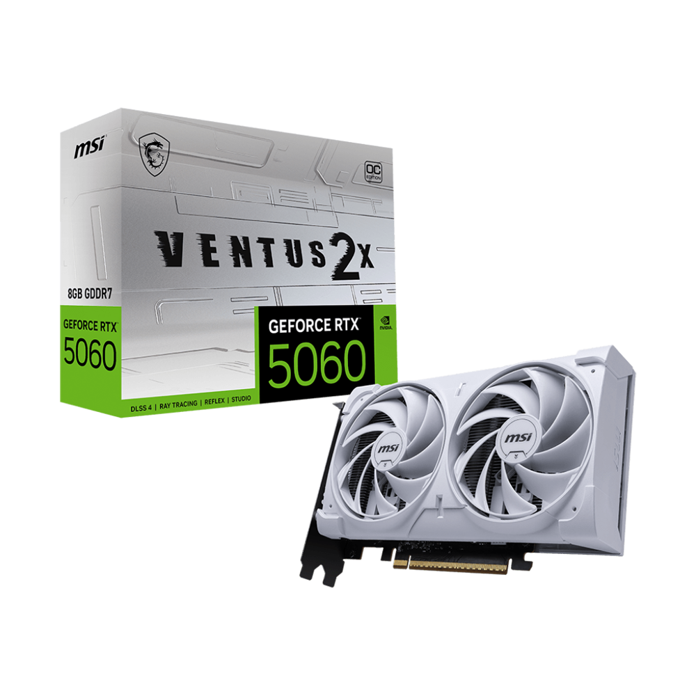 MSI Nvidia GeForce RTX 5060 8GB VENTUS 2X OC Graphics Card - White