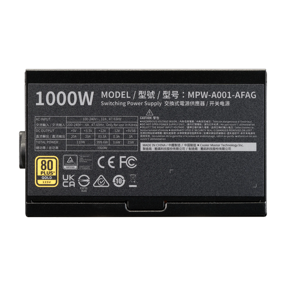Cooler Master Elite Gold 1000W 80 PLUS GOLD Fully Modular ATX 3.1 Power Supply - Black