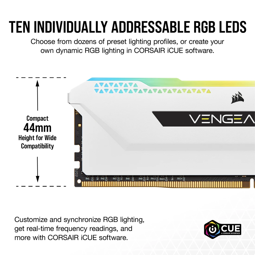 CORSAIR VENGEANCE RGB PRO SL - 32GB (2x16GB) DDR4 DRAM 3600MHz C18 Memory Kit – White