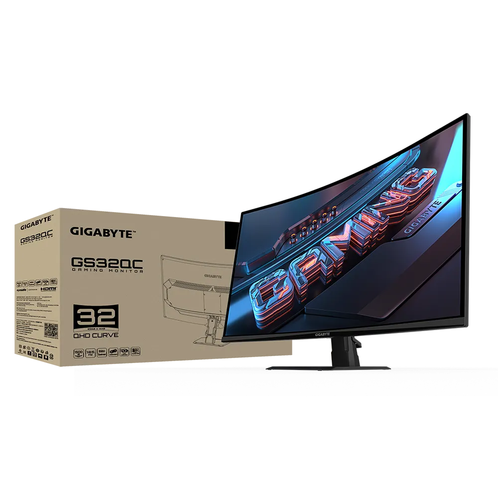 GIGABYTE GS32QC 31.5 Inch QHD 165Hz HDMI 2.0 Edge Gaming Monitor - Black