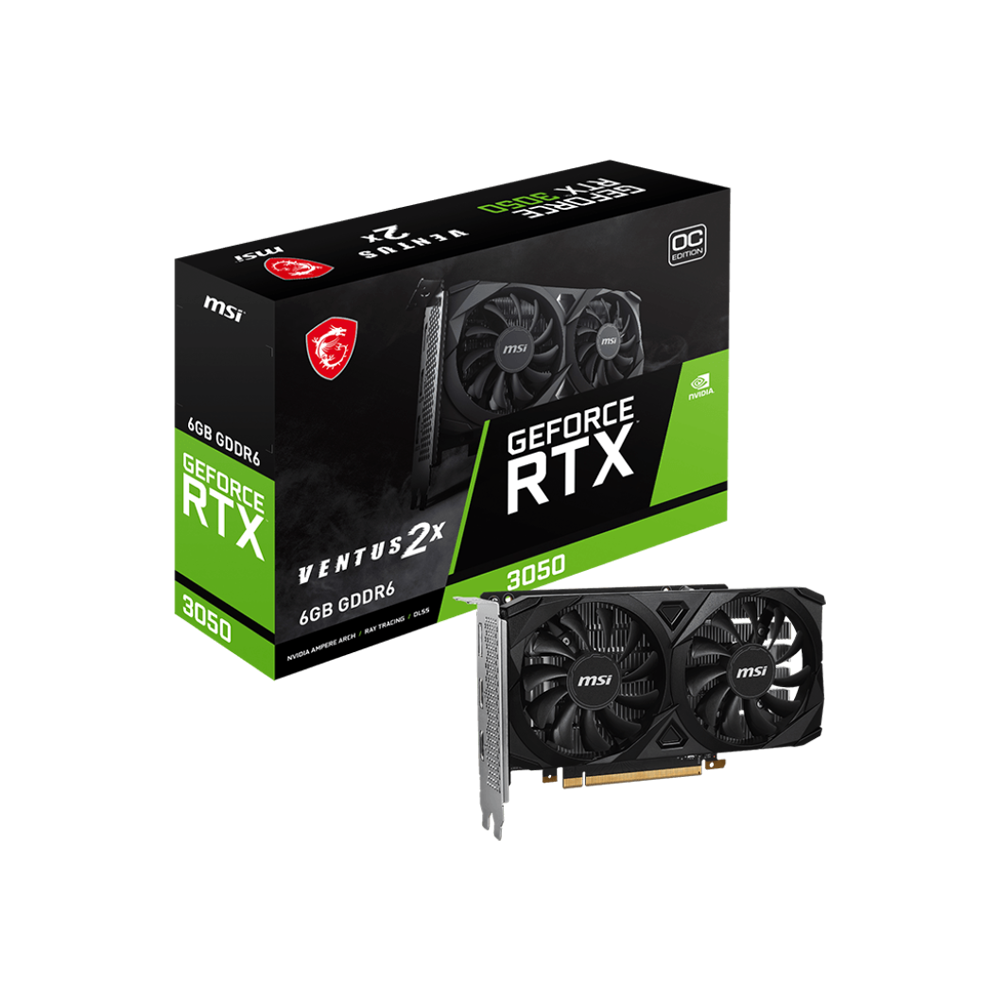 MSI Nvidia GeForce RTX 3050 VENTUS 2X E 6GB OC Graphics Card - Black