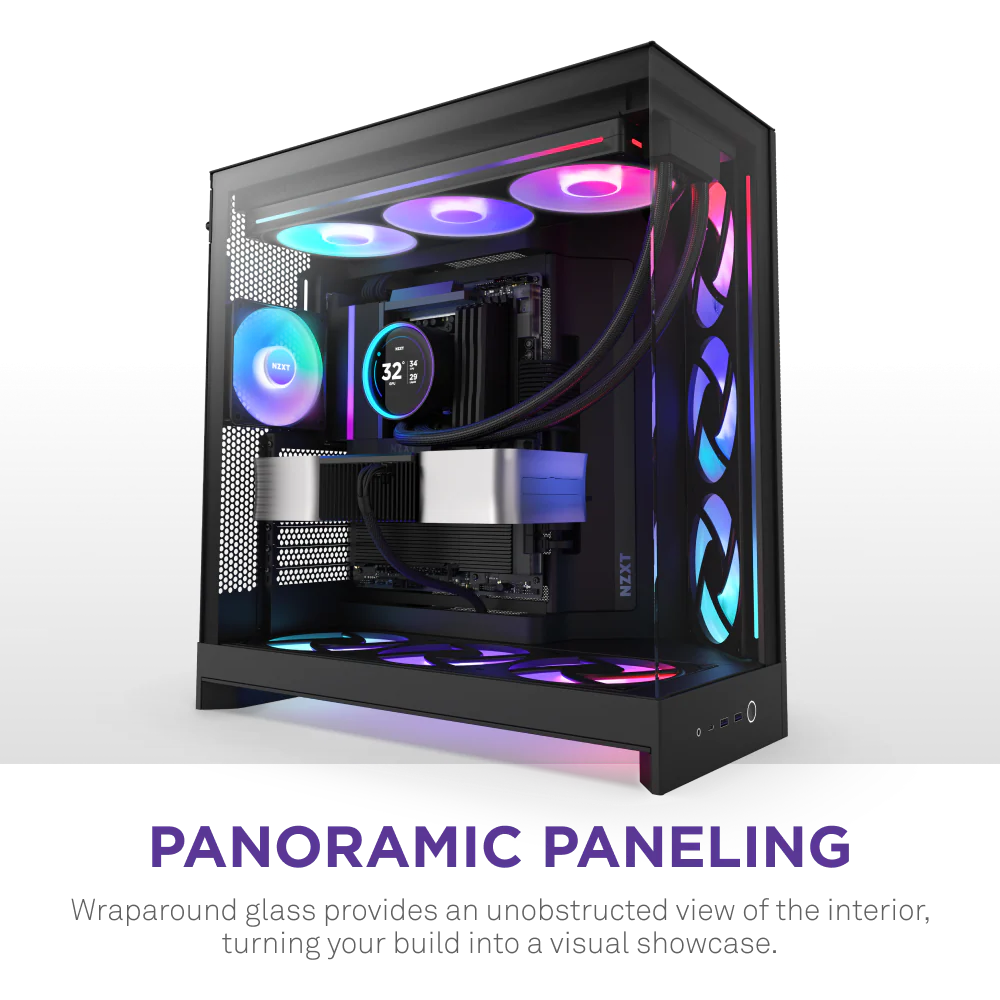 NZXT H9 Flow RGB (2025) Dual-Chamber Mid Tower Case With RGB Fans - All Black
