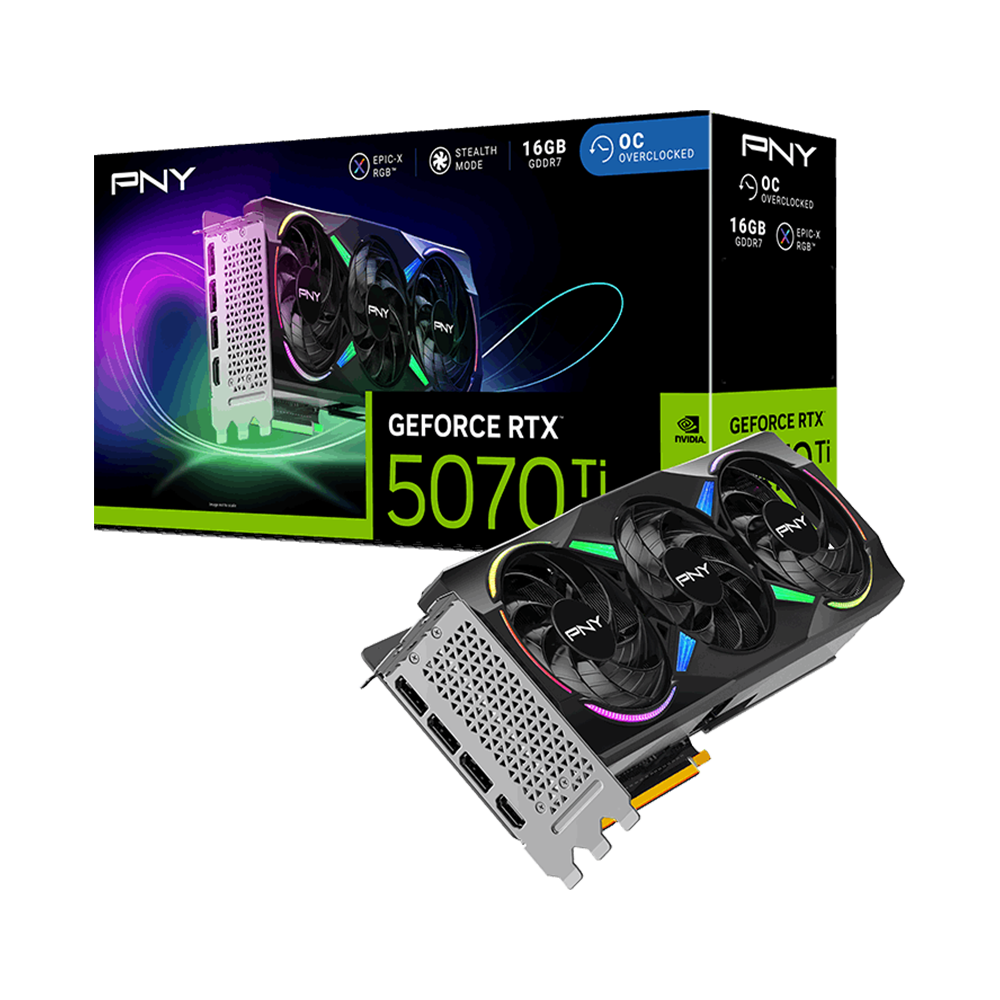 PNY Nvidia GeForce RTX 5070 Ti 16GB ARGB EPIC-X RGB Overclocked Triple Fan Graphics Card - Black
