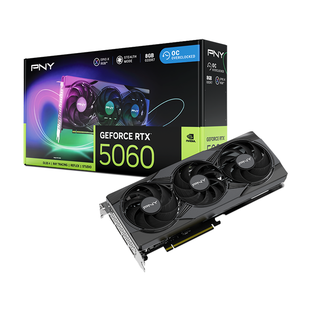 PNY NVIDIA GEFORCE RTX 5060 8GB ARGB Overclocked Triple Fan Graphics Card - Black