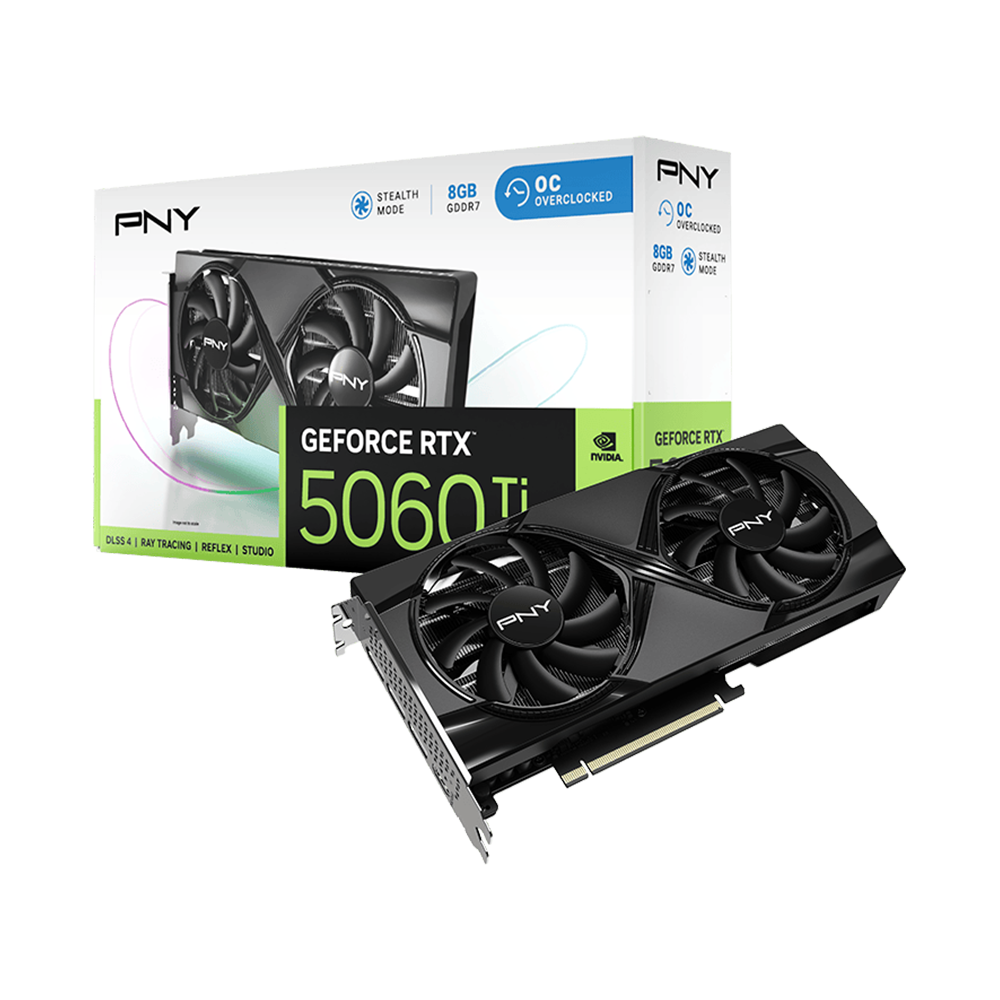 PNY Nvidia GeForce RTX 5060Ti 8GB Overclocked Dual Fan Graphics Card - Black