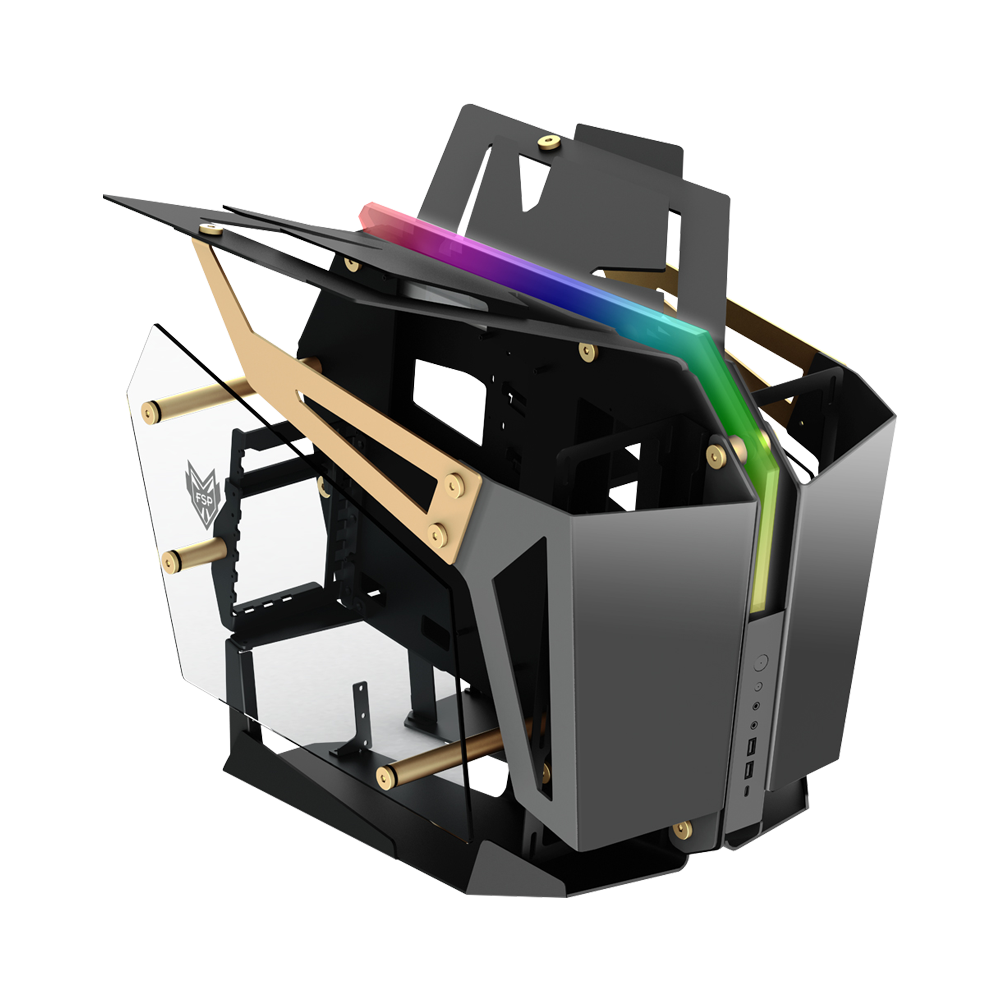 FSP CMT710 T-Wings Dual-System - Open Frame ATX Mid Tower Gaming Case - Black