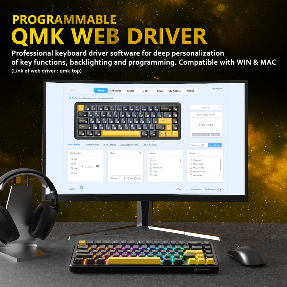 ATTACK SHARK X65 HE Magnetic Switch Wired Gaming Keyboard - Starlight Black