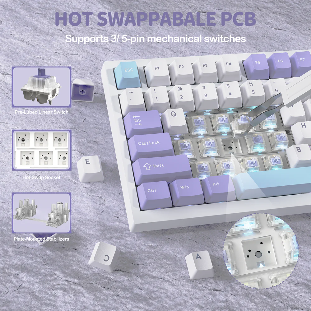 ATTACK SHARK X820 ULTRA Mechanical Wireless Gaming Keyboard - Starlight White