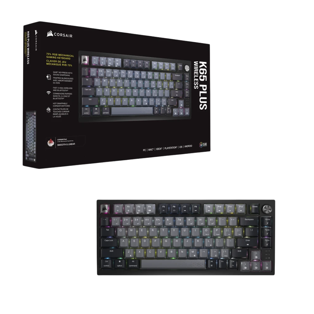 CORSAIR K65 PLUS WIRELESS 75% RGB Mechanical Gaming Keyboard - Black