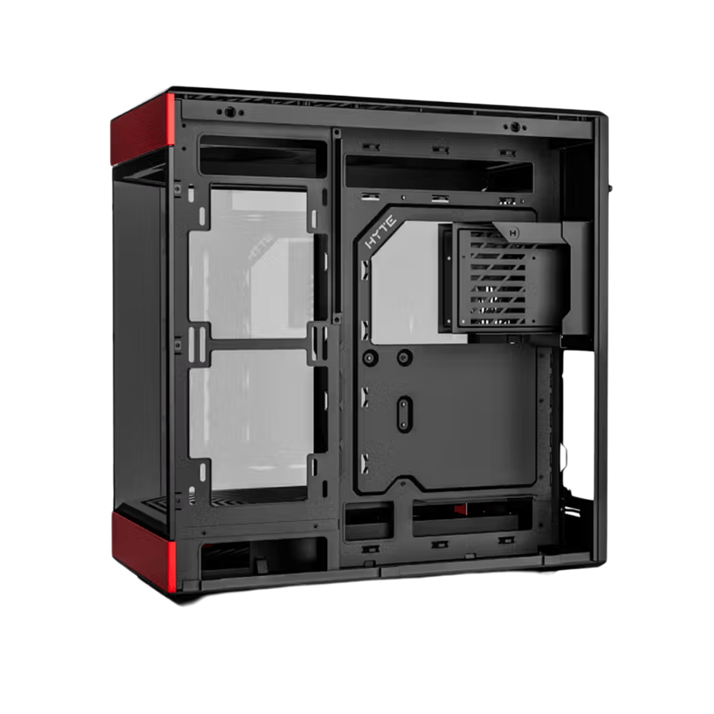 HYTE Dual Chamber Panoramic Tempered Glass ATX Case With 3 Fans - Black/Red
