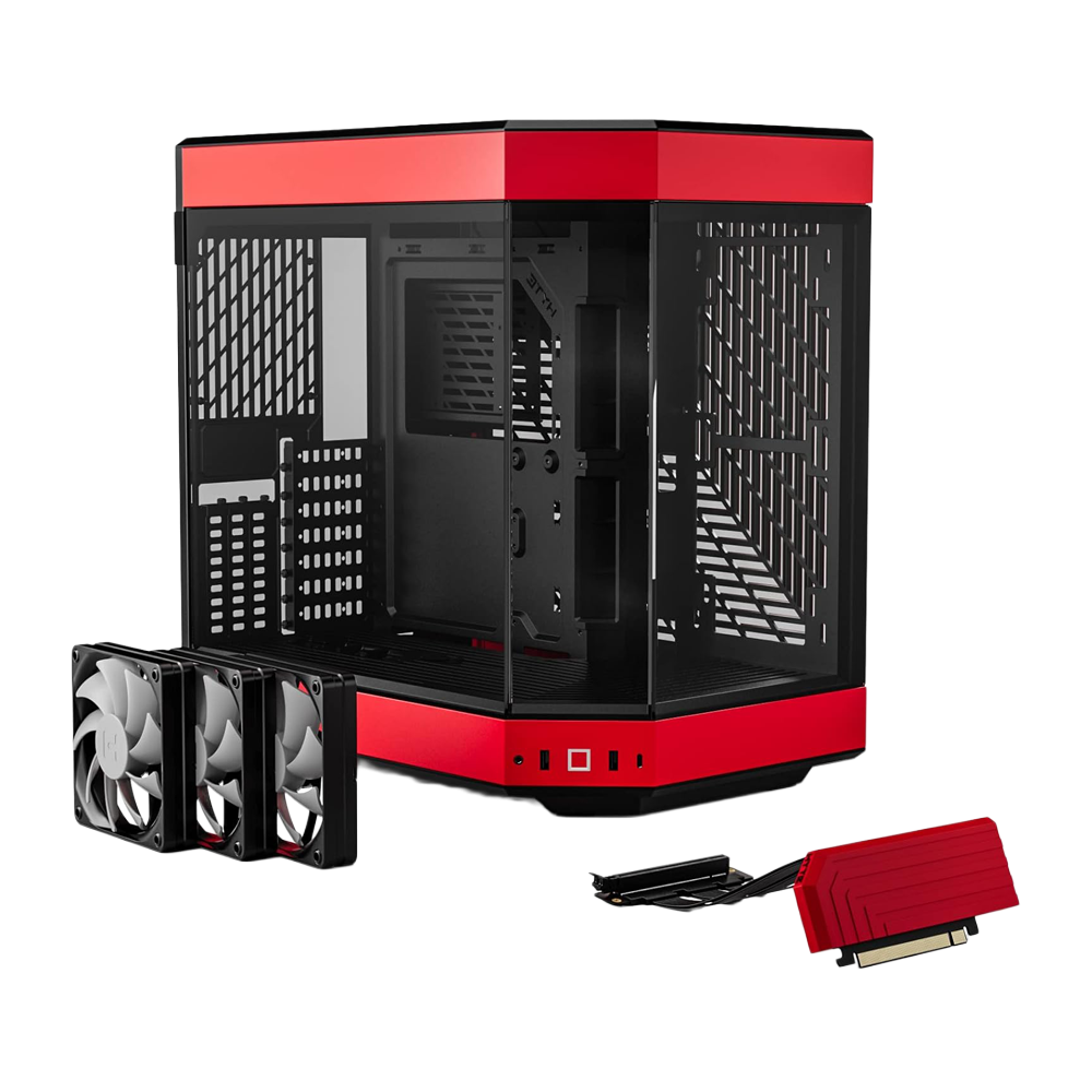 HYTE Dual Chamber Panoramic Tempered Glass ATX Case With 3 Fans - Black/Red