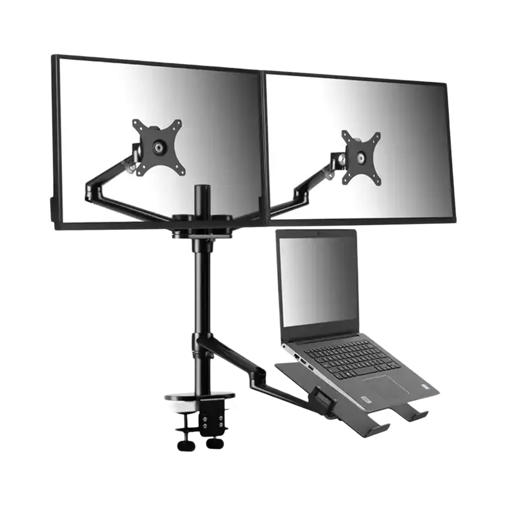Gamvity 3-in-1 Adjustable Triple Monitor Arm Desk Mounts, Dual Desk Arm Stand/holder With Extra Tray Fits Laptops
