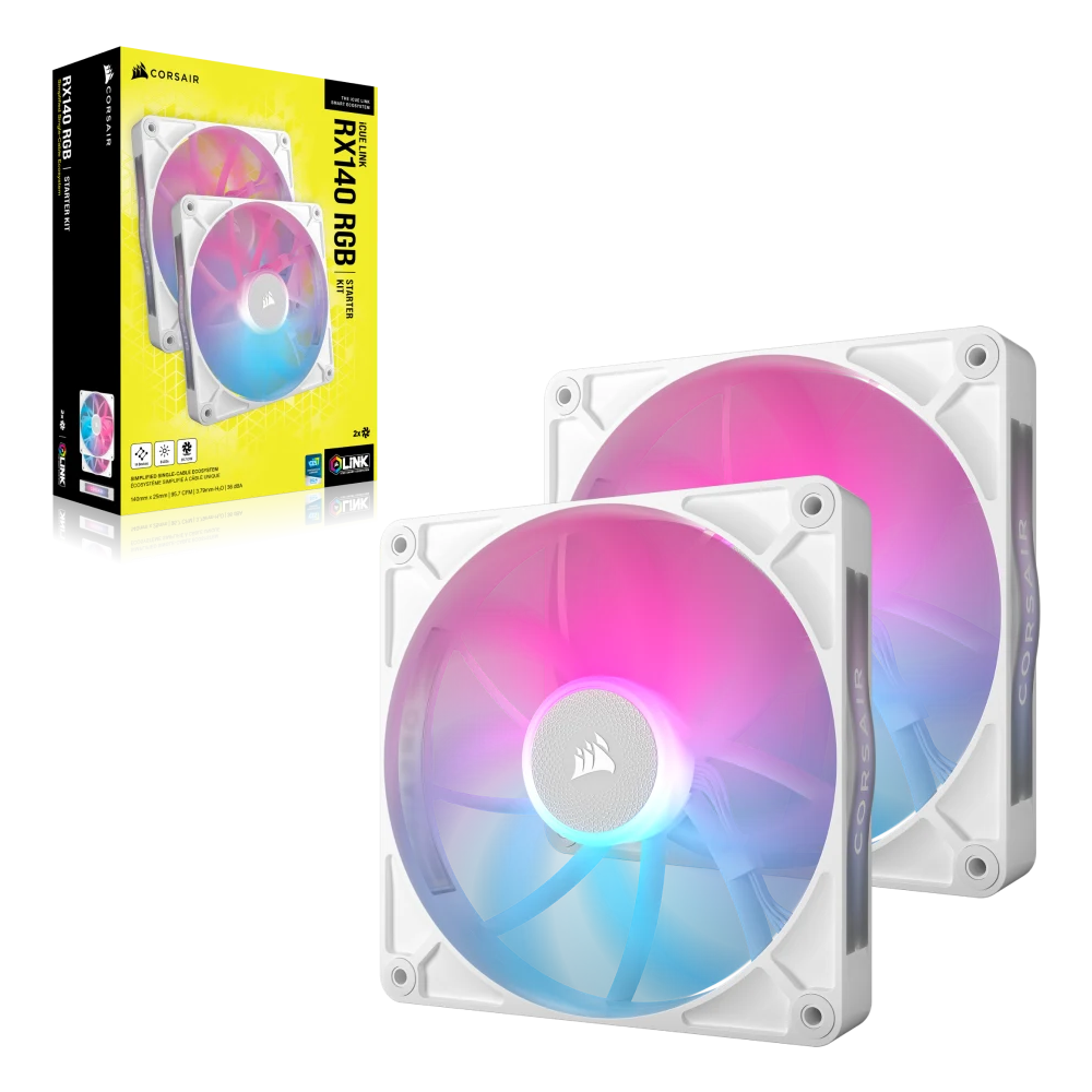 CORSAIR RX140 iCUE LINK RX140 RGB 140mm PWM Fan Twin Starter Kit - White