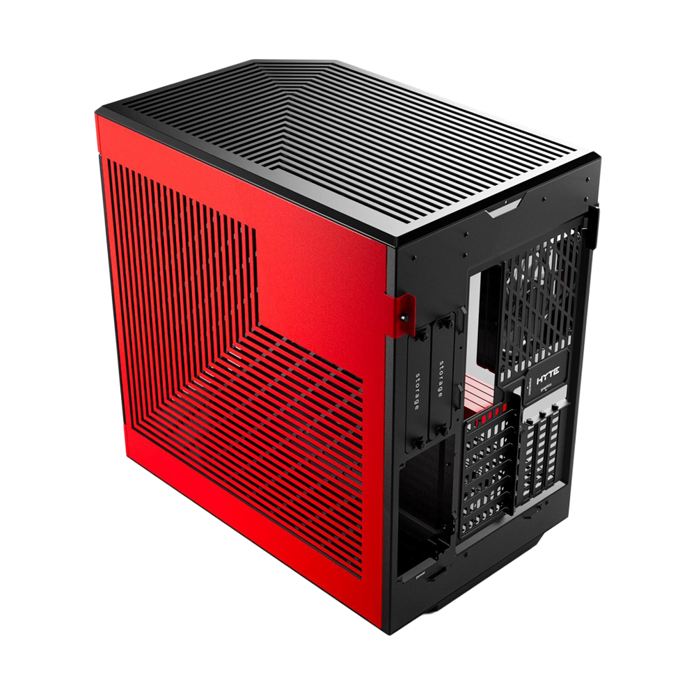 HYTE Dual Chamber Panoramic Tempered Glass ATX Case With 3 Fans - Black/Red