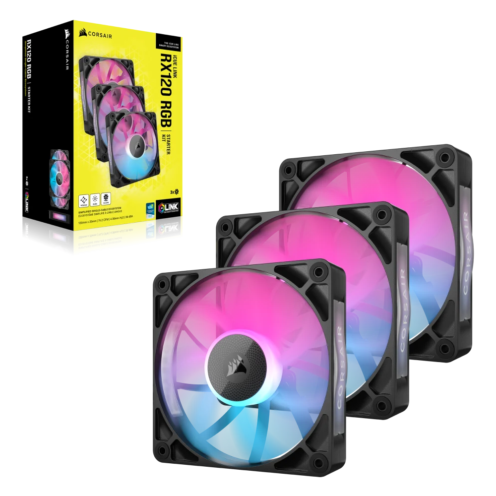 CORSAIR RX120 RGB 120mm PWM Fan Triple Starter Kit - Black