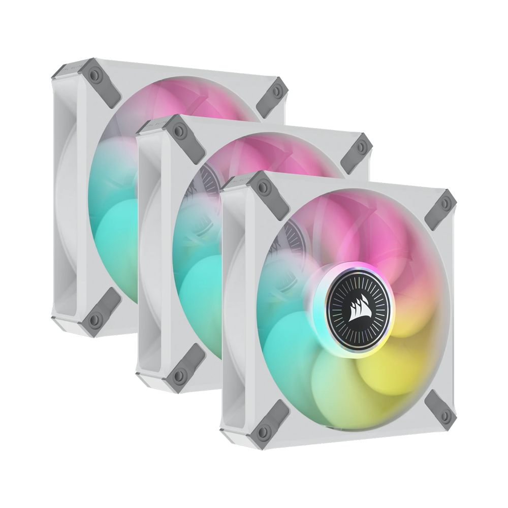 CORSAIR iCUE ML120 RGB ELITE Premium 120mm PWM Magnetic Levitation Fan Triple Fan Kit with iCUE Lighting Node Core - White