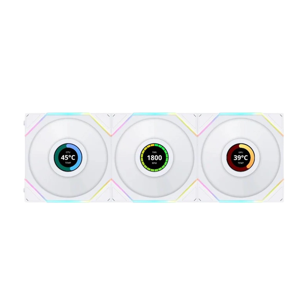 LIAN LI Uni Fan TL LCD Reverse Blade 120mm ARGB Cooling Fan Witrh 1.6 Lcd Screen - White
