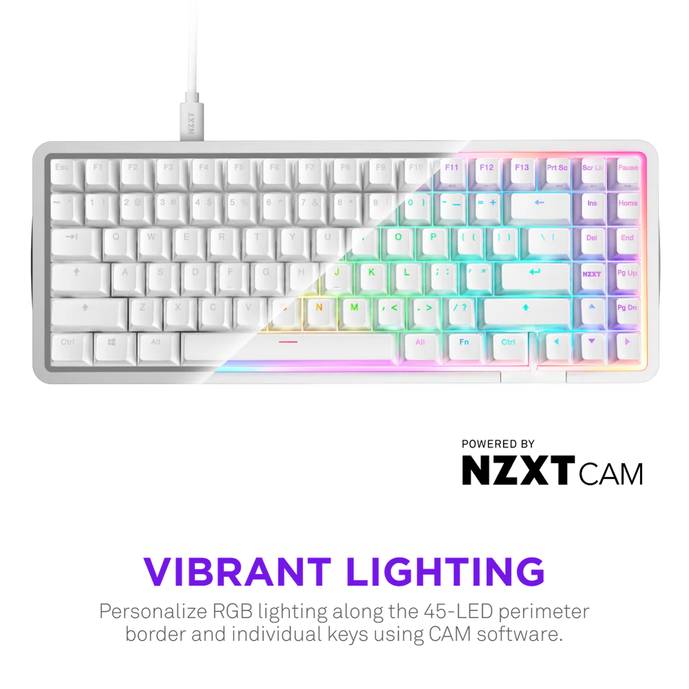 NZXT Function Elite Mini TKL Wired Gaming Keyboard - White