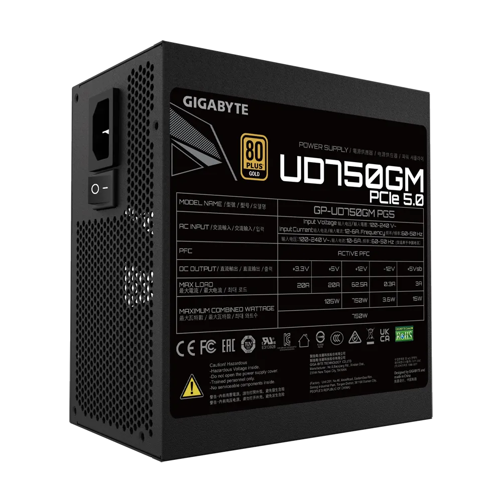 GIGABYTE UD750GM 750W PG5-Gen5 80 Plus Gold Fully Modular Power Supply - Black