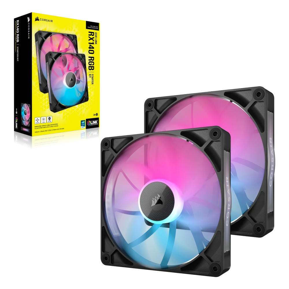 CORSAIR RX140 RGB 140mm PWM Fan Twin Starter Kit - Black