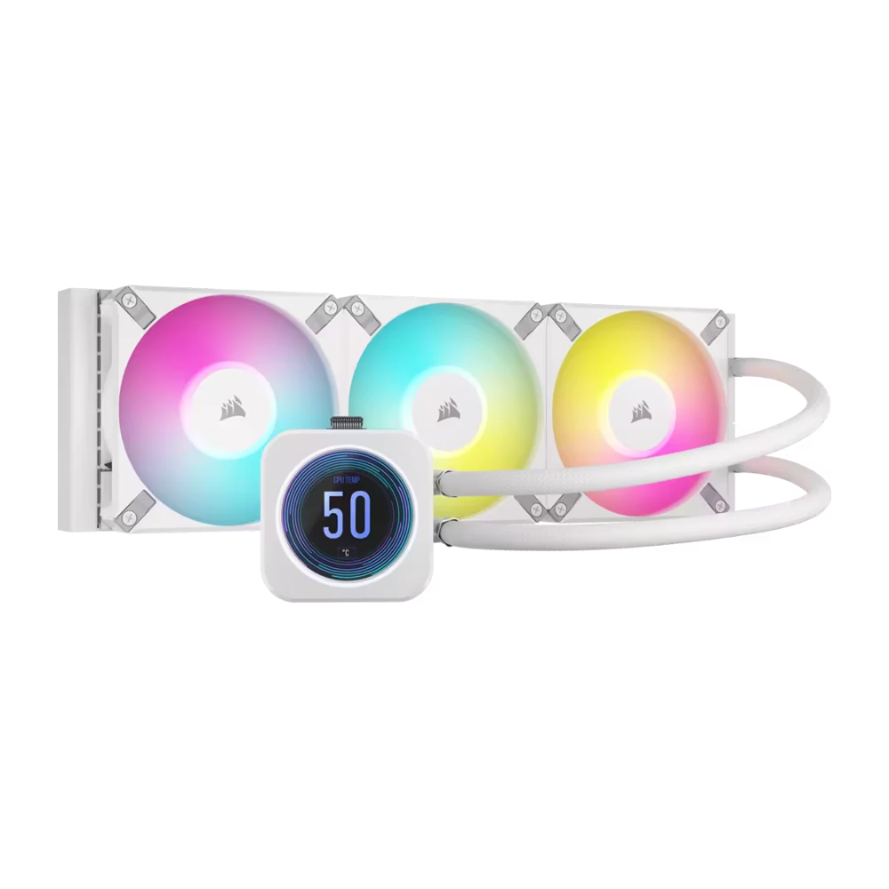 Corsair iCUE H150i ELITE RGB 360mm AIO CPU Liquid Cooler with LCD XT Display - White