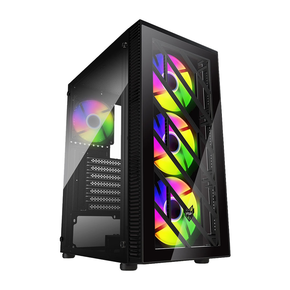 FSP CMT192 Tempered Glass USB 3.0 4 RGB Fans Mid Tower Case - Black