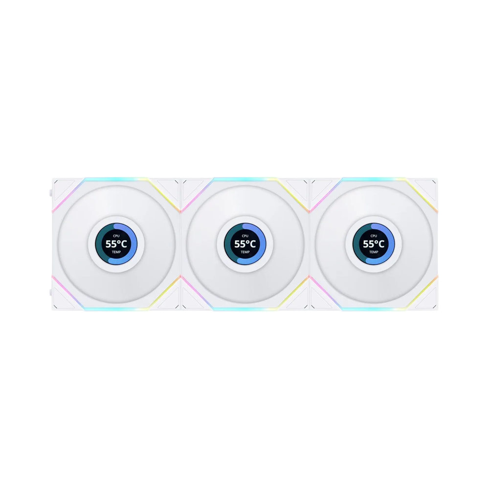 LIAN LI UNI FAN TL LCD 120mm ARGB Cooling Fan with 1.6" LCD Screen (Pack of 3) - White