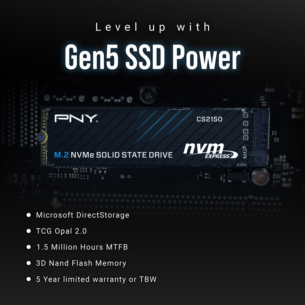 PNY SSD CS2150 M.2 2280 PCIe GEN5X4 NVMe SSD (R:10,200 MB/s W:8,300 MB/s) - 1TB