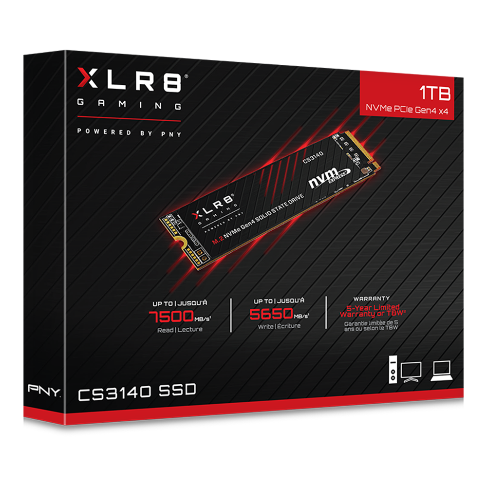PNY XLR8 CS3140 M.2 NVMe Gen4x4 (7,500 MB/s 5,650 MB/s) - 1TB