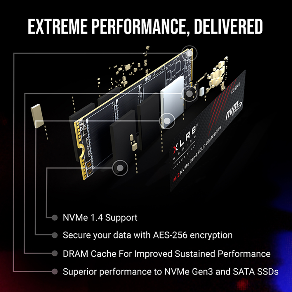 PNY XLR8 CS3140 M.2 NVMe Gen4x4 (7,500 MB/s 5,650 MB/s) - 1TB
