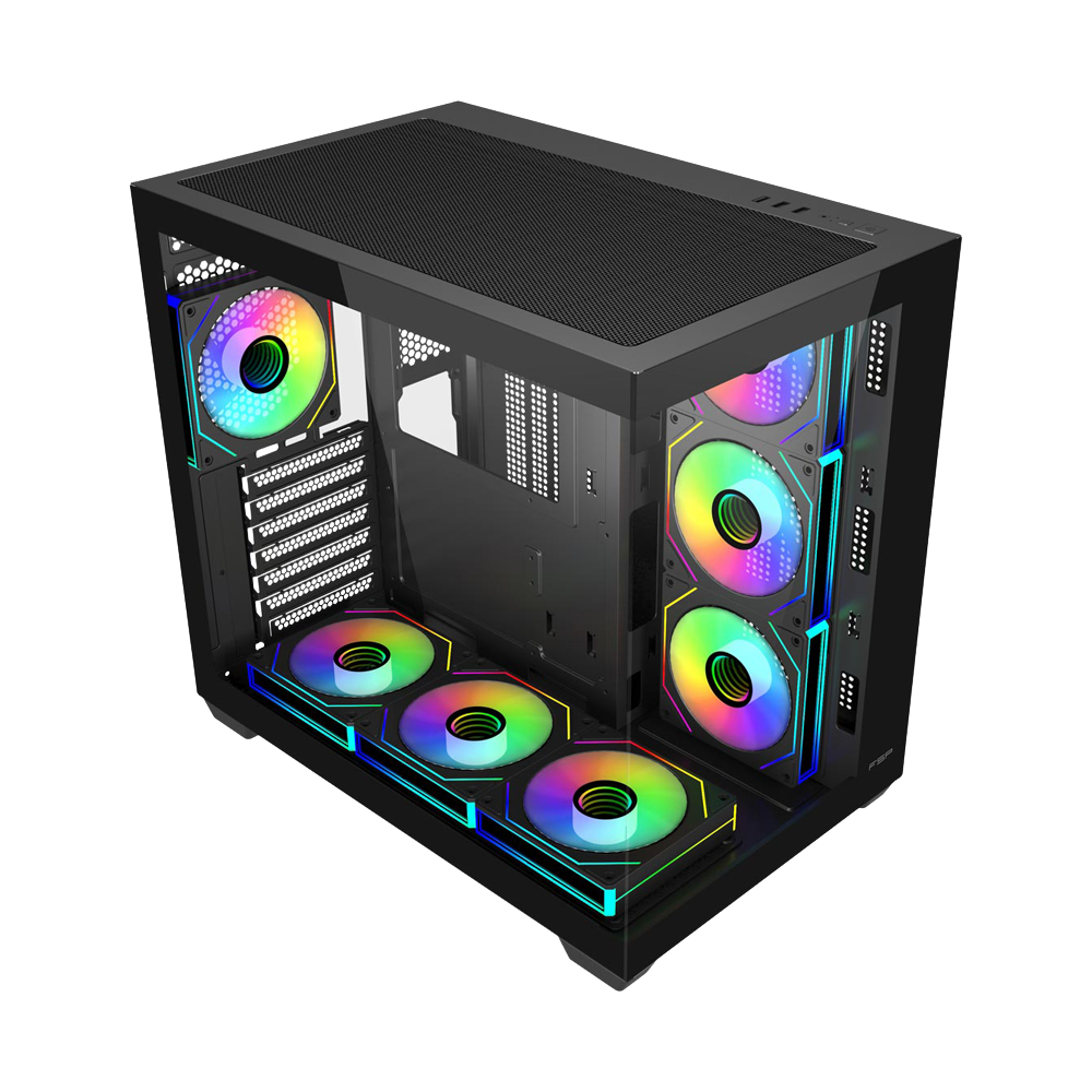 FSP M341 With 7 ARGB Fans Mid Tower Case - Black