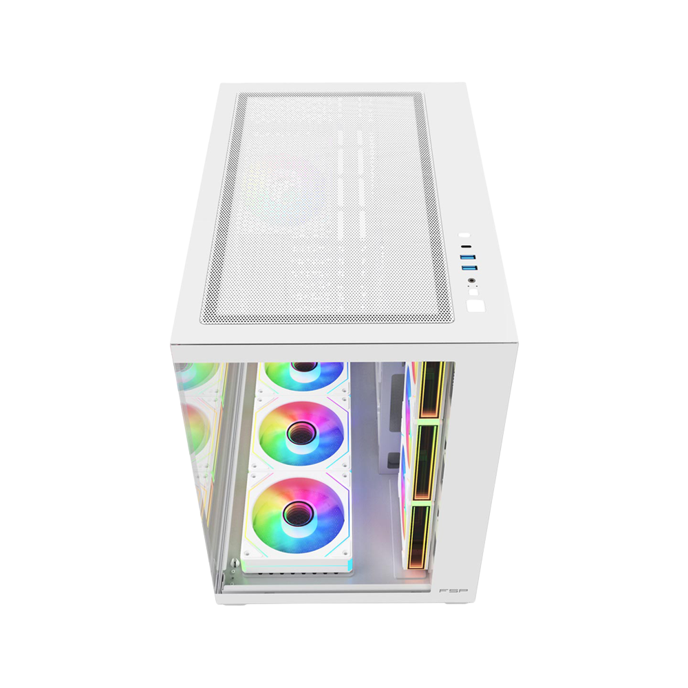 FSP M341 With 7 ARGB Fans Mid Tower Case - White