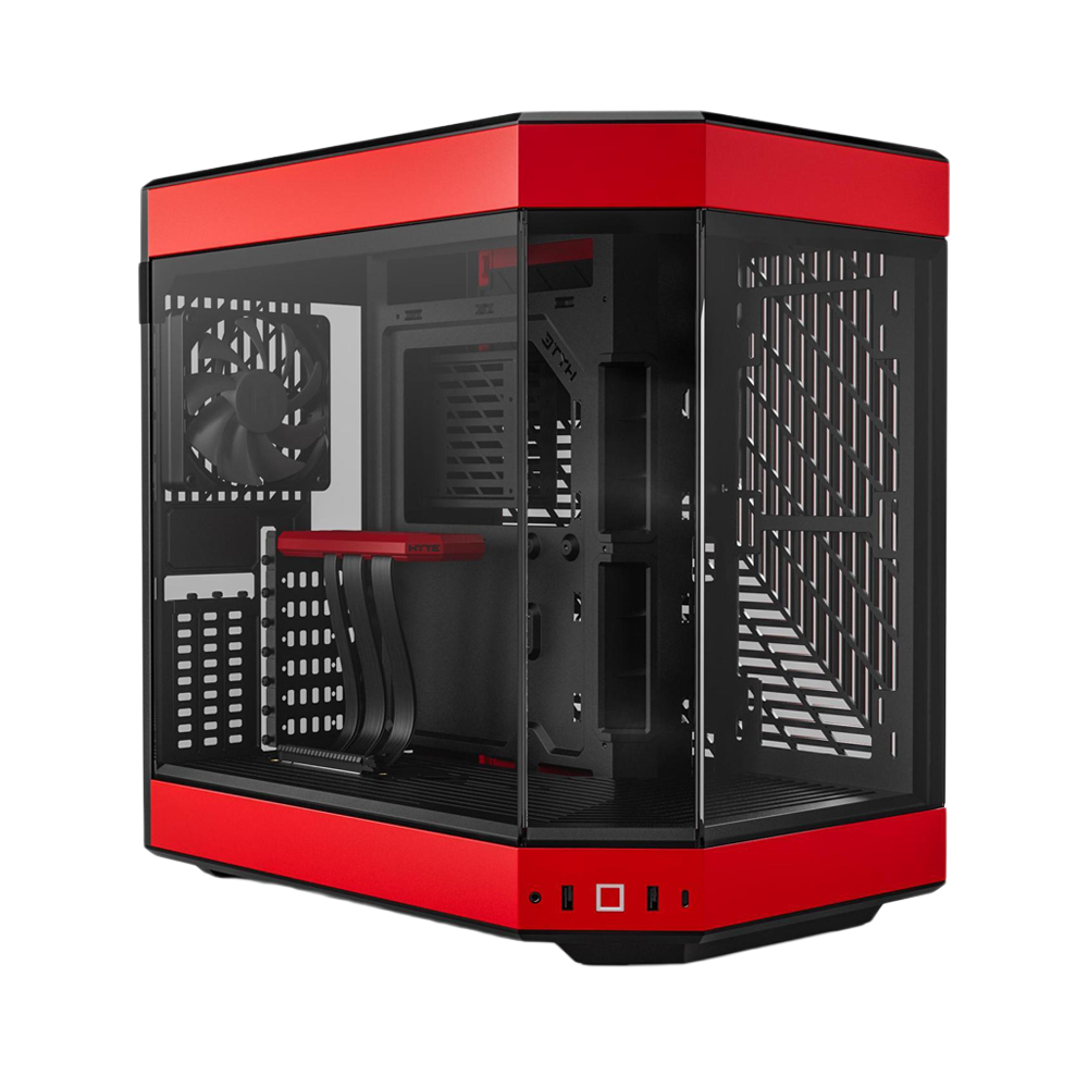 HYTE Dual Chamber Panoramic Tempered Glass ATX Case With 3 Fans - Black/Red