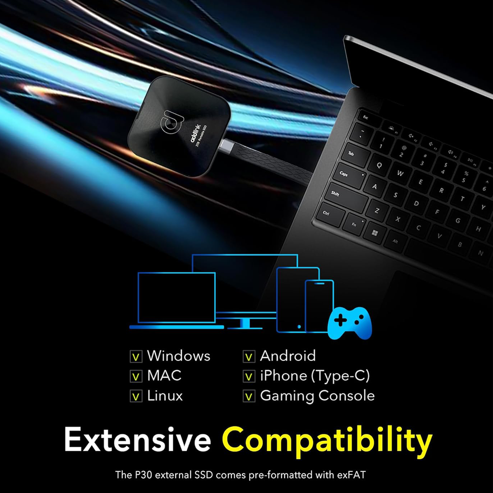 ADDLINK P30 PORTABLE 2TB SSD WITH MAGSAFE AND USB-C TO USB-C CABLE BLACK