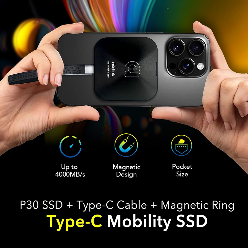 ADDLINK P30 PORTABLE 2TB SSD WITH MAGSAFE AND USB-C TO USB-C CABLE BLACK