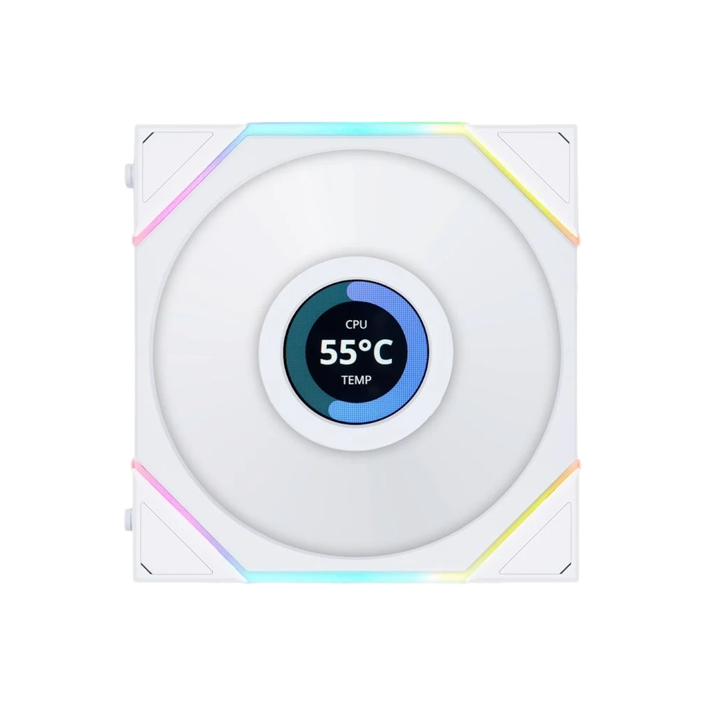 LIAN LI Uni Fan TL LCD Reverse Blade 120mm ARGB Cooling Fan Witrh 1.6 Lcd Screen - White