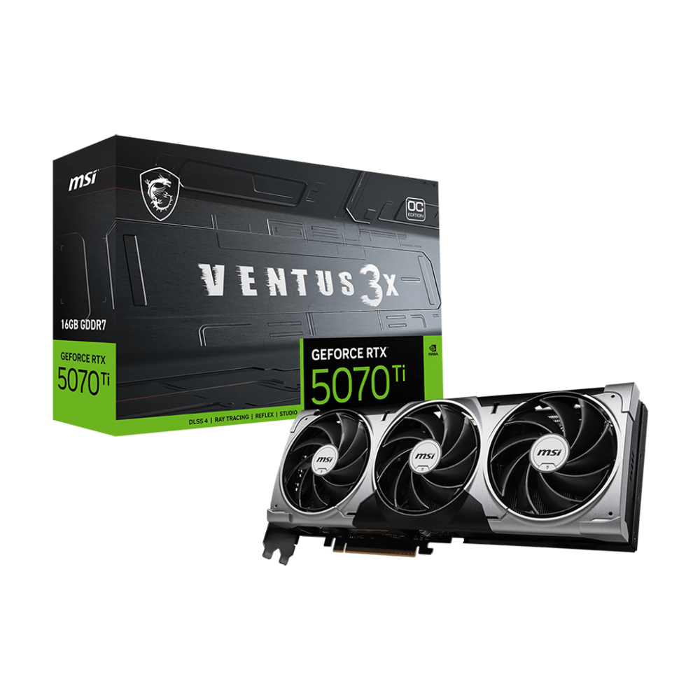 MSI Nvidia GeForce RTX 5070 Ti 16GB VENTUS 3X OC Graphics Card - Black