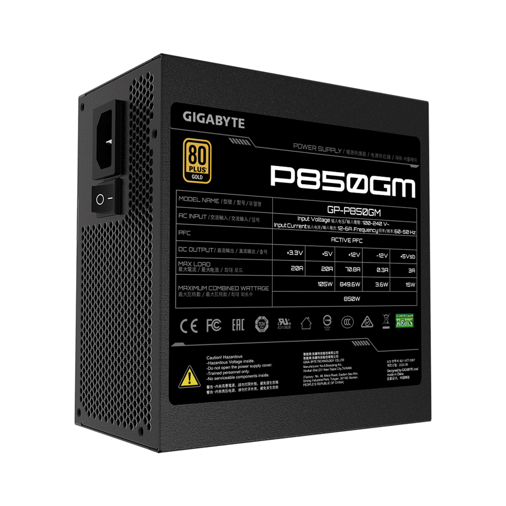 GIGABYTE P850GM 850W 80 PLUS Gold Fully Modular Power Supply - Black