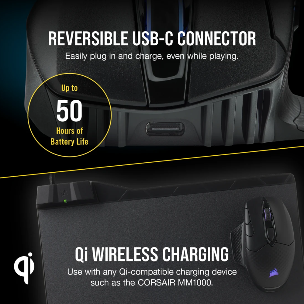 CORSAIR ICUE DARK CORE PRO RGB Wireless Gaming Mouse - Black