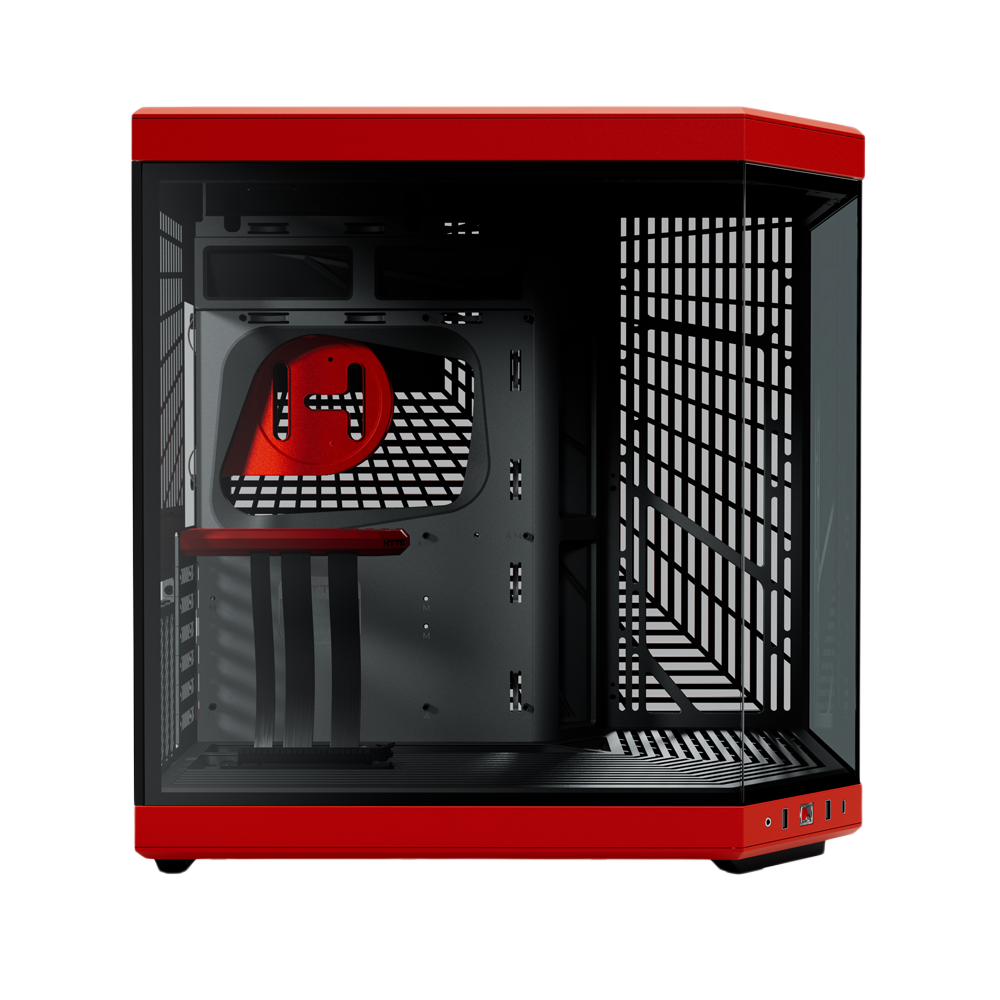 HYTE Dual Chamber Panoramic Tempered Glass ATX Case With 3 Fans - Black/Red