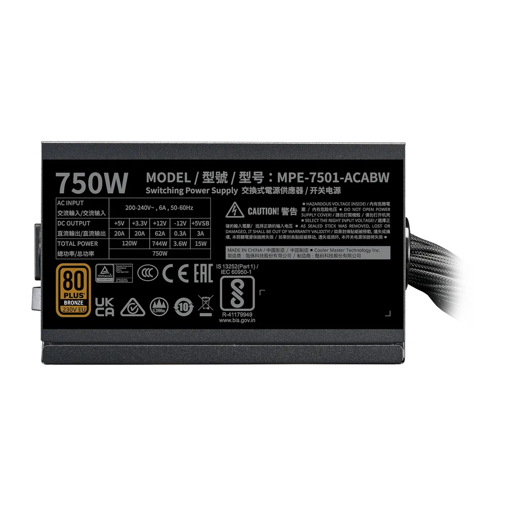 Cooler Master MWE 750W V3 ATX 3.1 80 Plus Bronze Power Supply - Black